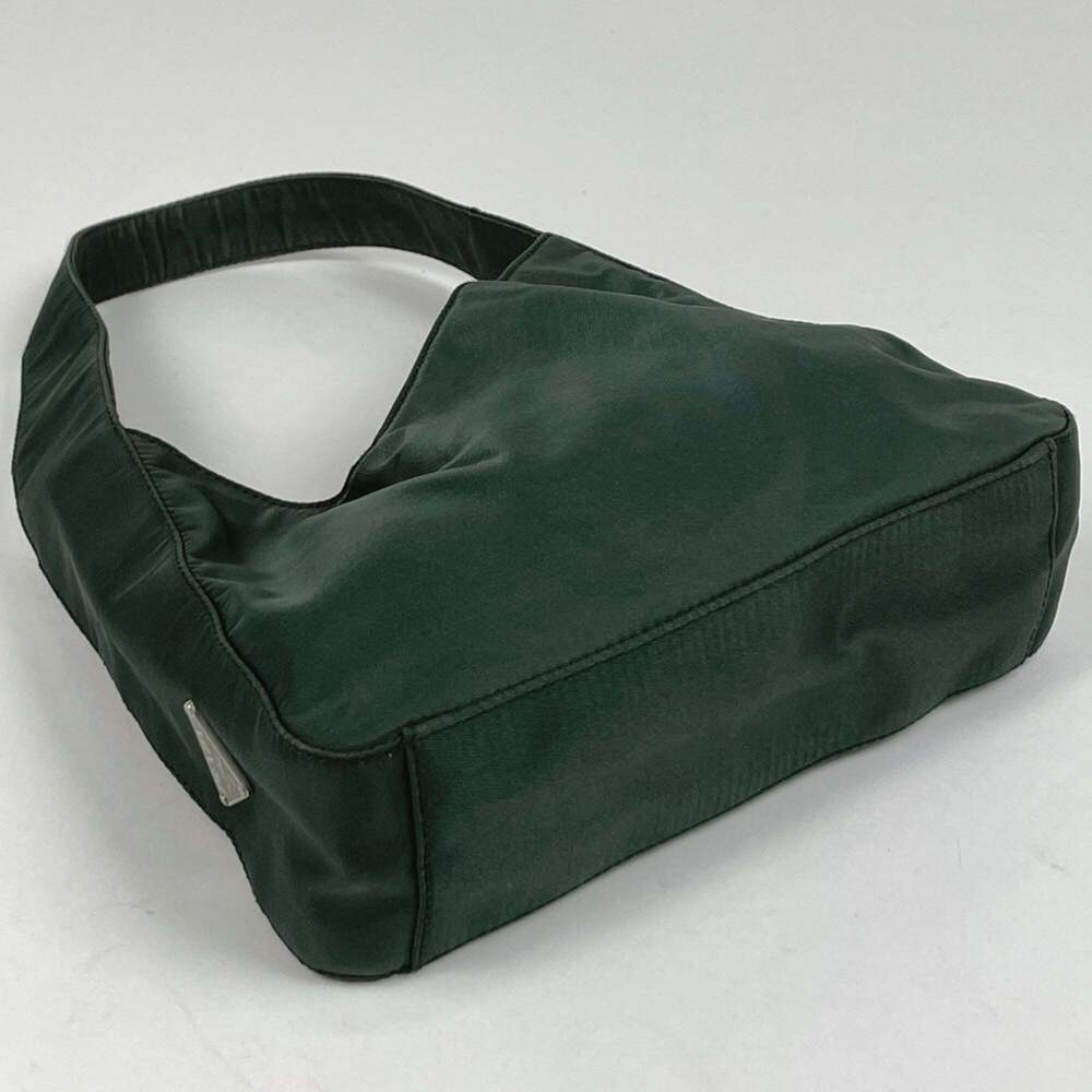 Prada logo plate handbag, nylon, green, for women. - Picture 2 of 7
